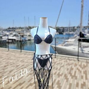 Black Crochet and Mesh Bikini Set — 2-in-1 Swim Cover-up